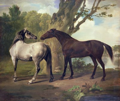 風景の中の2頭の馬 作： George Stubbs