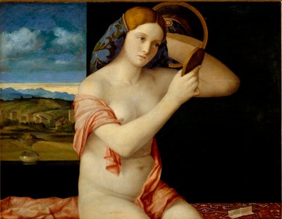 鏡の中の若い女性 作： Giovanni Bellini