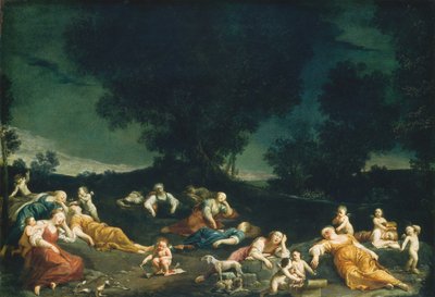 眠っているニンフを武装解除するキューピッド、c。 16901705。 作： Giuseppe Maria Crespi