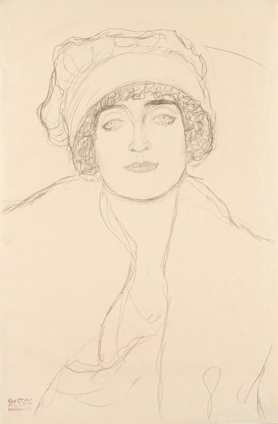 帽子をかぶった肖像画、1917年〜118年 作： Gustav Klimt