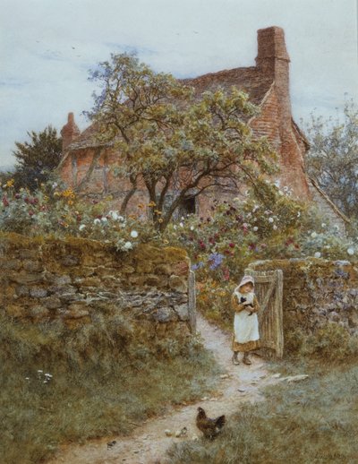 黒子猫（傷のある水彩画） 作： Helen Allingham