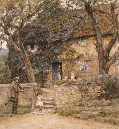 フィドラー（引っかき傷のある水彩画） 作： Helen Allingham