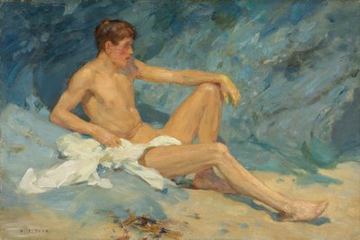 岩の上に横たわる男性のヌード 作： Henry Scott Tuke