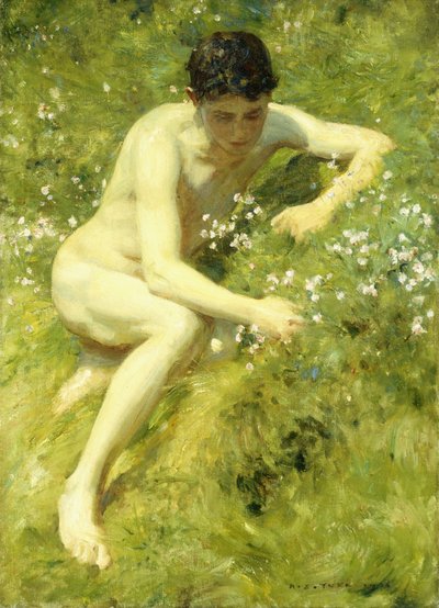 牧草地で、1906 作： Henry Scott Tuke