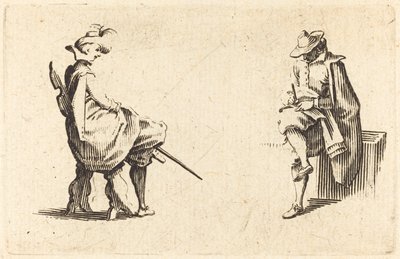 2 つの着席人物、c。 1622年。 作： Jacques Callot