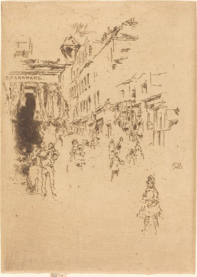 カトラー ストリート、ハウンズディッチ、1887 年。 作： James Abbott McNeill Whistler