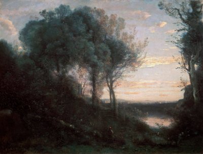 夕方、1850-1860年代。 作： Jean Baptiste Camille Corot