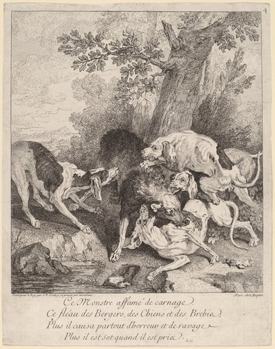 犬に襲われるオオカミ 作： Jean Baptiste Oudry