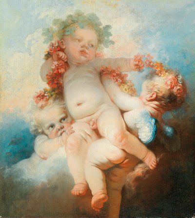 3つのパティは花でリースされました。 作： Jean Honore Fragonard