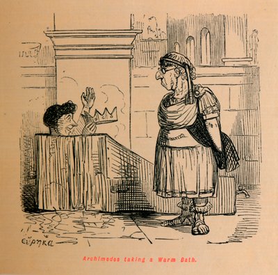 暖かい風呂に入るアルキメデス、1852年 作： John Leech