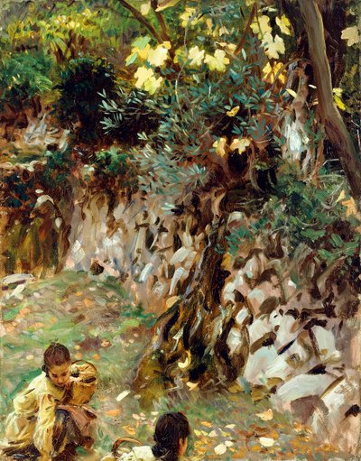 女の子が花を集める、バルデモザ、マヨルカ、 作： John Singer Sargent