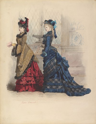 デイドレスを着た 2 人の女性、1875 年。 作： Jules David