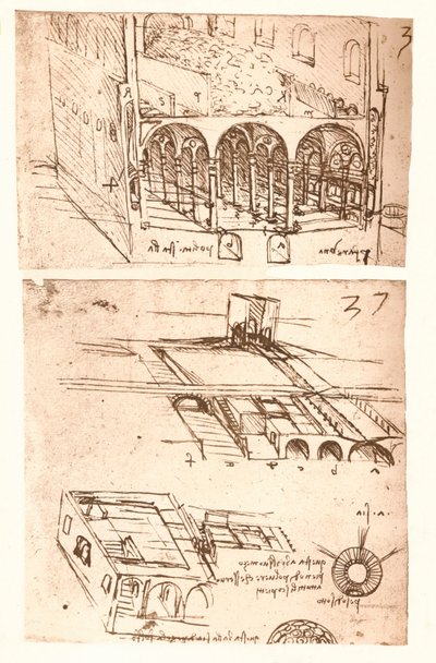 2つの建築図面、c1472-c1519 1883 作： Leonardo da Vinci