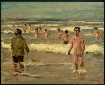 海で泳ぐ男の子 作： Max Liebermann