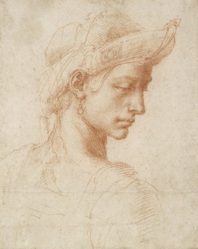 理想的な頭、1518-20年頃（紙に赤いチョーク） 作： Michelangelo Buonarroti