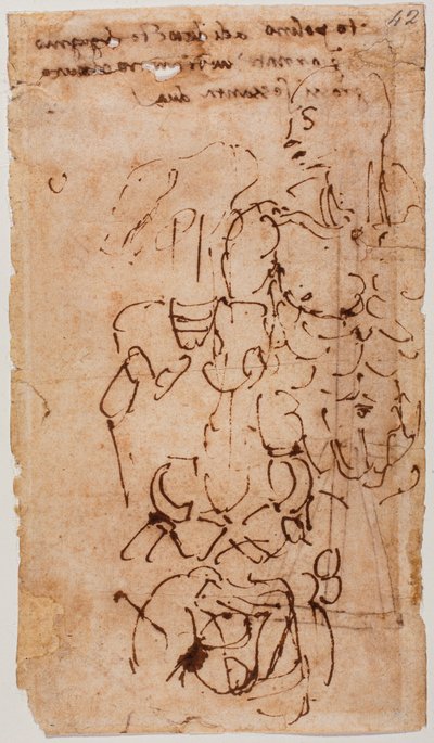 正体不明のスケッチと手書きの碑文 作： Michelangelo Buonarroti