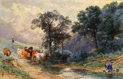 渓流にて（紙に水彩画） 作： Myles Birket Foster