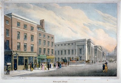 Aldersgate Street、ロンドン市、c1830 作： Nathaniel Whittock