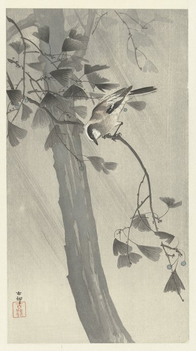 嵐の中のエナガ 作： Ohara Koson