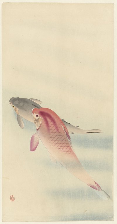 2匹の鯉 作： Ohara Koson