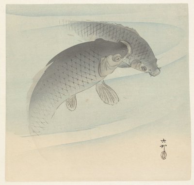 2匹の鯉 作： Ohara Koson