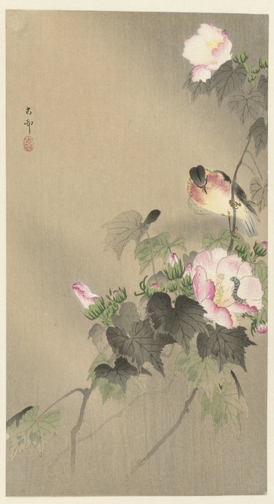 鳥と毛虫 作： Ohara Koson