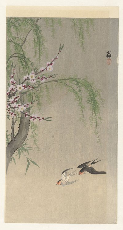 飛行中のツバメ 作： Ohara Koson