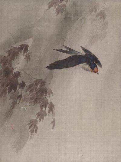 雨の中のツバメ、約。 1891-92。 作： Okada Baison