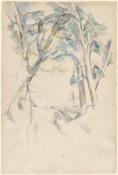 岩に寄りかかる木々、c。 1892年。 作： Paul Cézanne