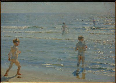 入浴男の子。日光。スカーゲン 作： Peder Severin Krøyer