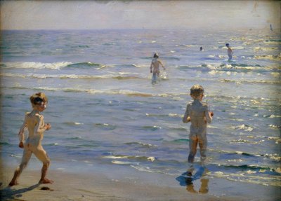 入浴男の子。日光。スカーゲン 作： Peder Severin Krøyer