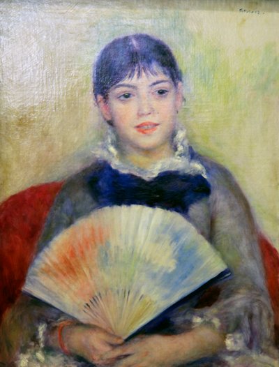 「扇子を持つ若い女性」、1880年 作： Pierre Auguste Renoir