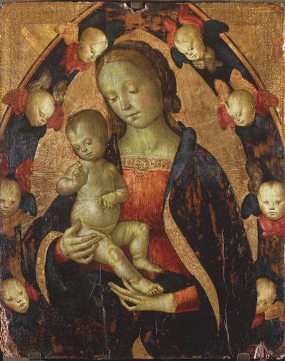 1475年頃、ケルビムに囲まれた聖母子 作： Pietro Perugino