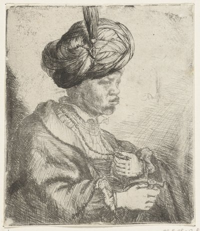 ターバンを持つ男、1660-70年頃 作： Rembrandt van Rijn