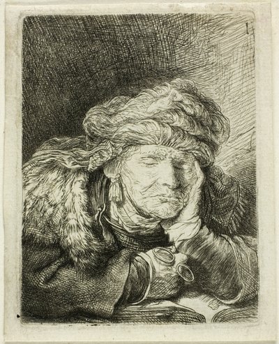 寝ている老婆 作： Rembrandt van Rijn