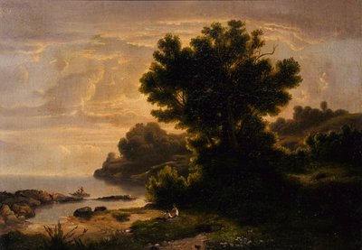 湖畔の家族のいる風景、1858年。 作： Robert Seldon Duncanson