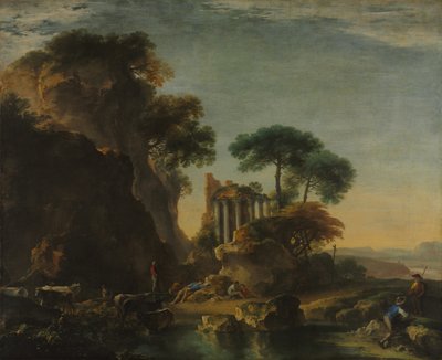 岩だらけの風景の中の遺跡 作： Salvator Rosa