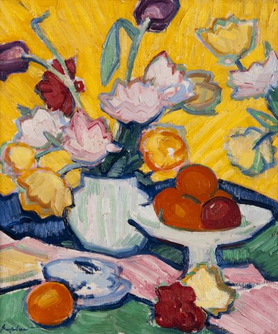 陶器の花瓶のチューリップ、1910-14 作： Samuel John Peploe