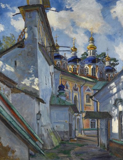 プスコボペチェルスキー修道院の眺め、1928 作： Sergei Arsenevich Vinogradov