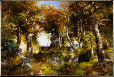 ウッドランドプール、1909年 作： Thomas Moran