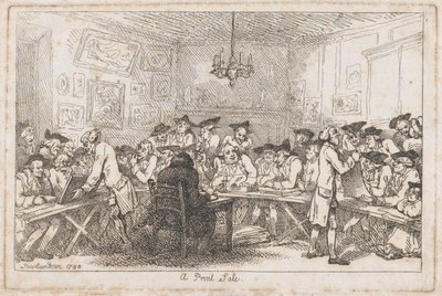 版画販売 -- 夜の競売、1788年、1788年。 作： Thomas Rowlandson