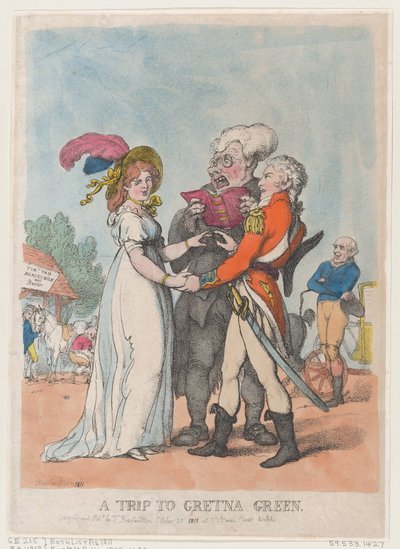 グレトナ・グリーンへの旅、1803年、1803年。 作： Thomas Rowlandson