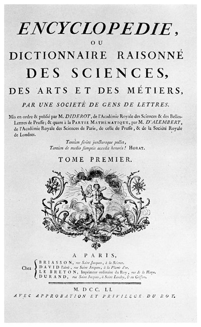 デニスディドロス百科事典のタイトルページ、1751 1956 作： Unbekannt