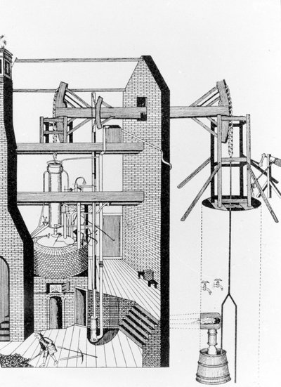 ニューコメン（1663〜1729）の蒸気機関。 作： Unknown artist