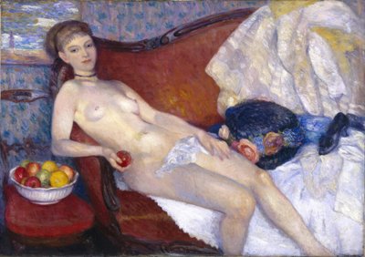 リンゴを持つ女性のヌード 作： William Glackens