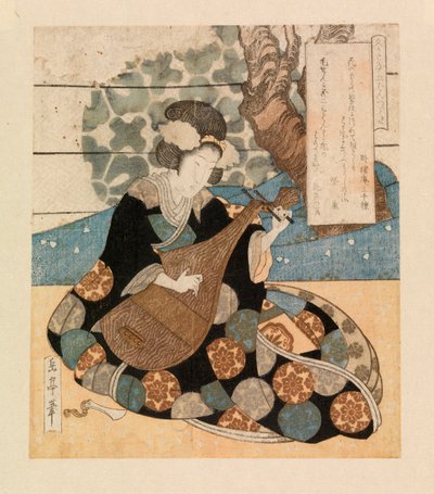 楽器を演奏する婦人 1804-40年頃 （カラー木版画） 作： Yashima Gakutei