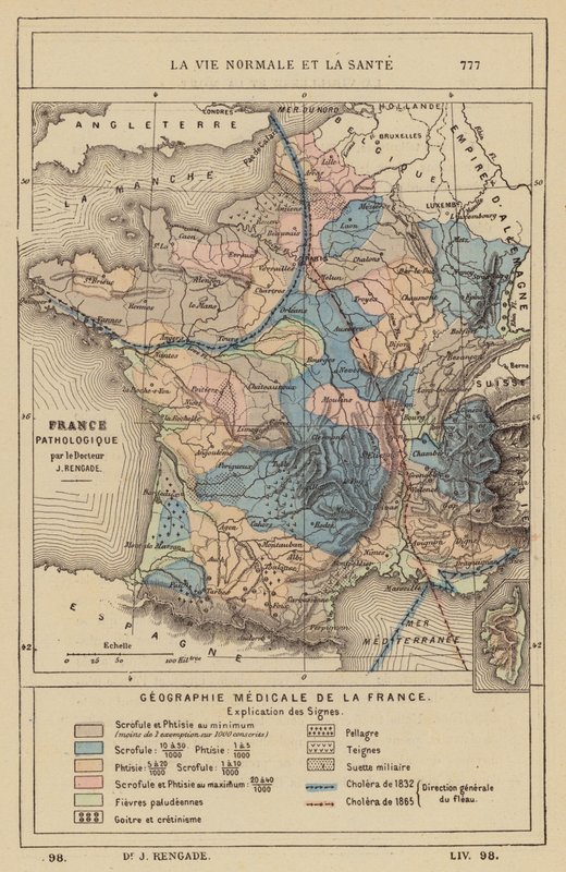 フランスの医学地理学（カラー版画） 作： （後）フランスの学校
