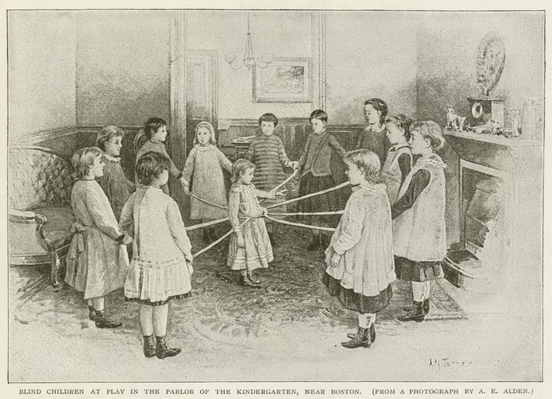 ボストン近くの幼稚園のパーラーで遊んでいる盲目の子供たち 作： アメリカの学校