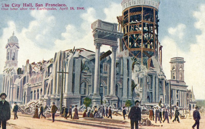1906年の地震後のサンフランシスコ市庁舎 作： アメリカの学校