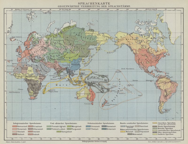 言語と言語グループの世界的な分布の地図 作： ドイツ語学校
